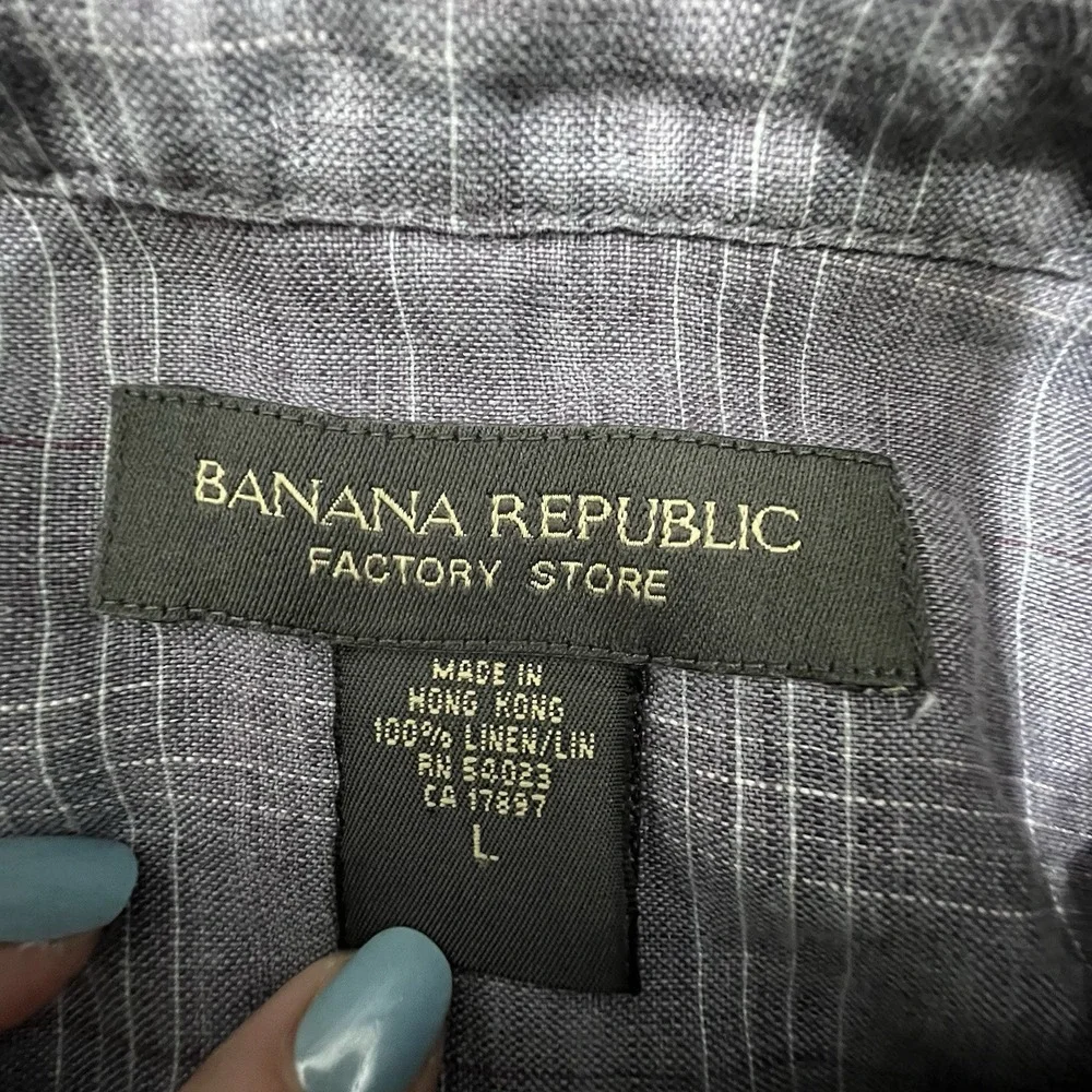 Banana Republic Shirt Mens  Sz Large Gray‎ Linen Factory Store Button Down